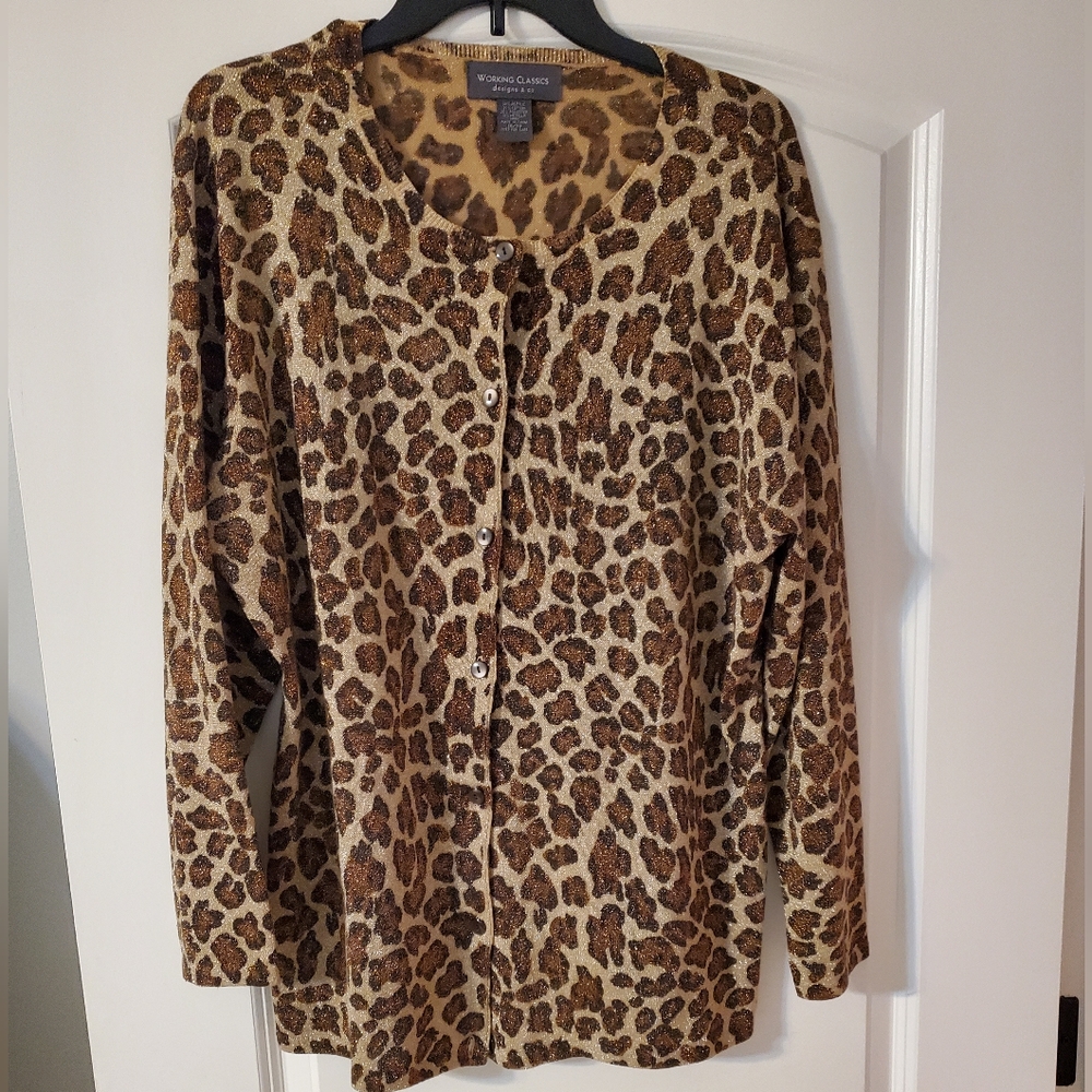 Pretty leopard print metallic  ladies cardigan